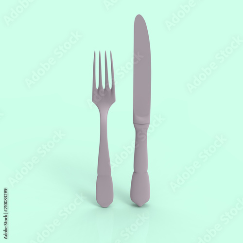 Fork and Knife 3D Render