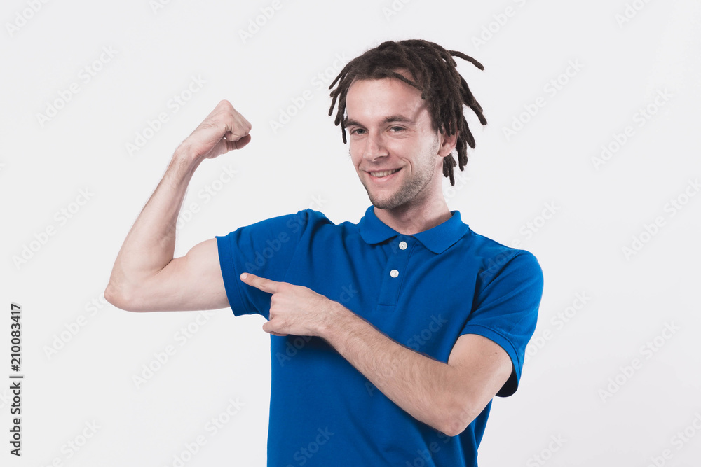 Handsome happy man with dreadlocks in blue t-shirt Handsome happy man with dreadlocks in blue t-shirt