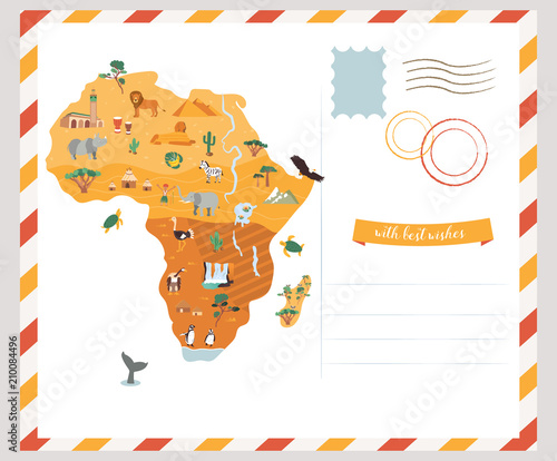 Bright postcard with map of Africa