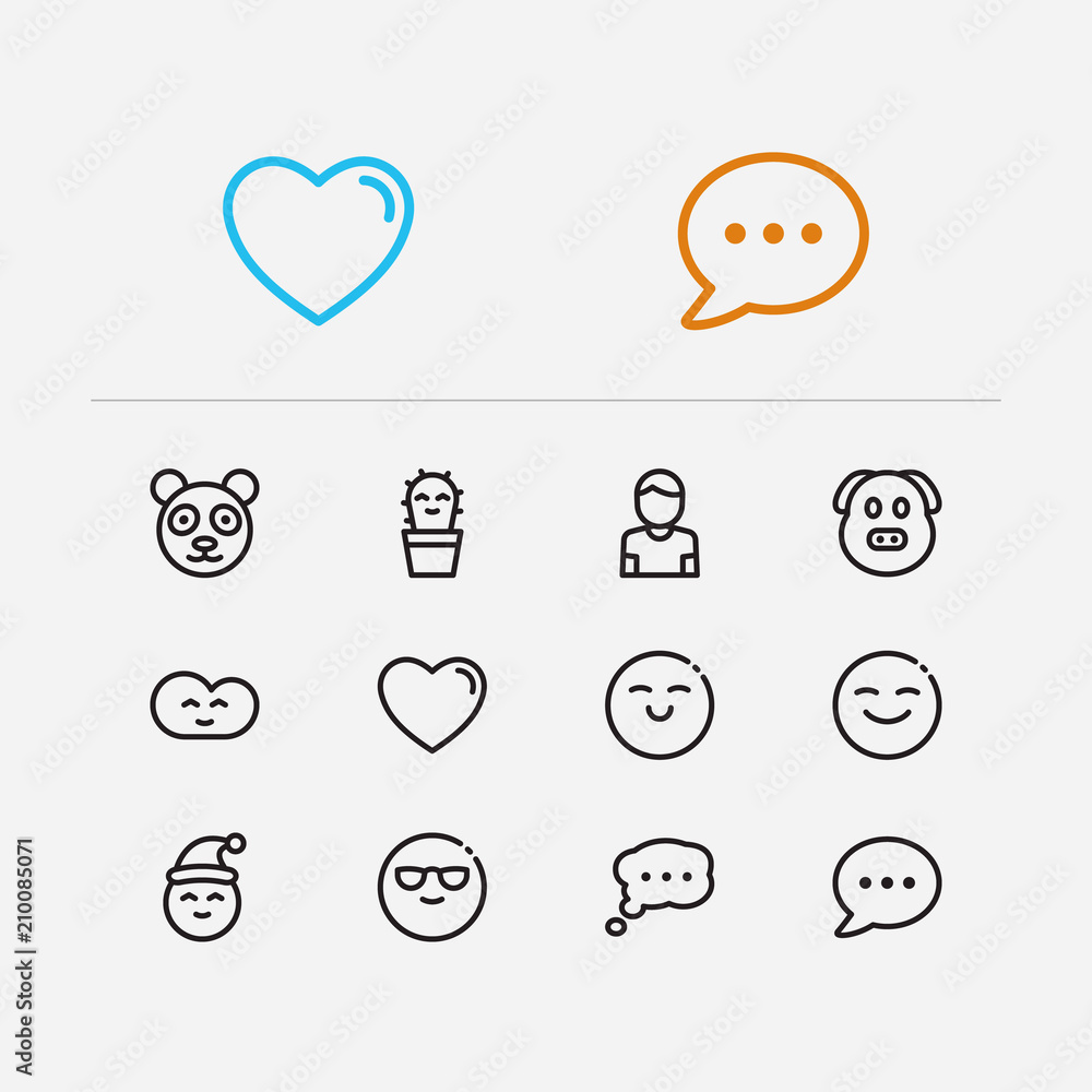 Emoji icons. Set of face smiley, happy cloud and animal emoji vector sign  symbols. Vector illustration of talk emoticons set for logo web mobile  design. Stock Vector | Adobe Stock