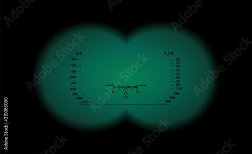 View through the optical sight. Night vision style