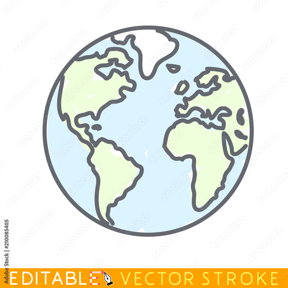 Doodle Globe. Editable stroke sketch icon. Stock vector illustration.