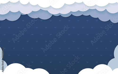 White paper clouds on blue background, vector template