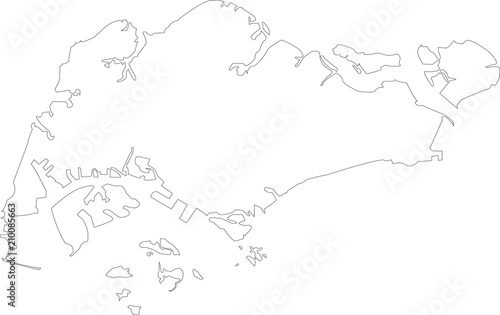 Singapore outline map.  Map black outline Republic of Singapore