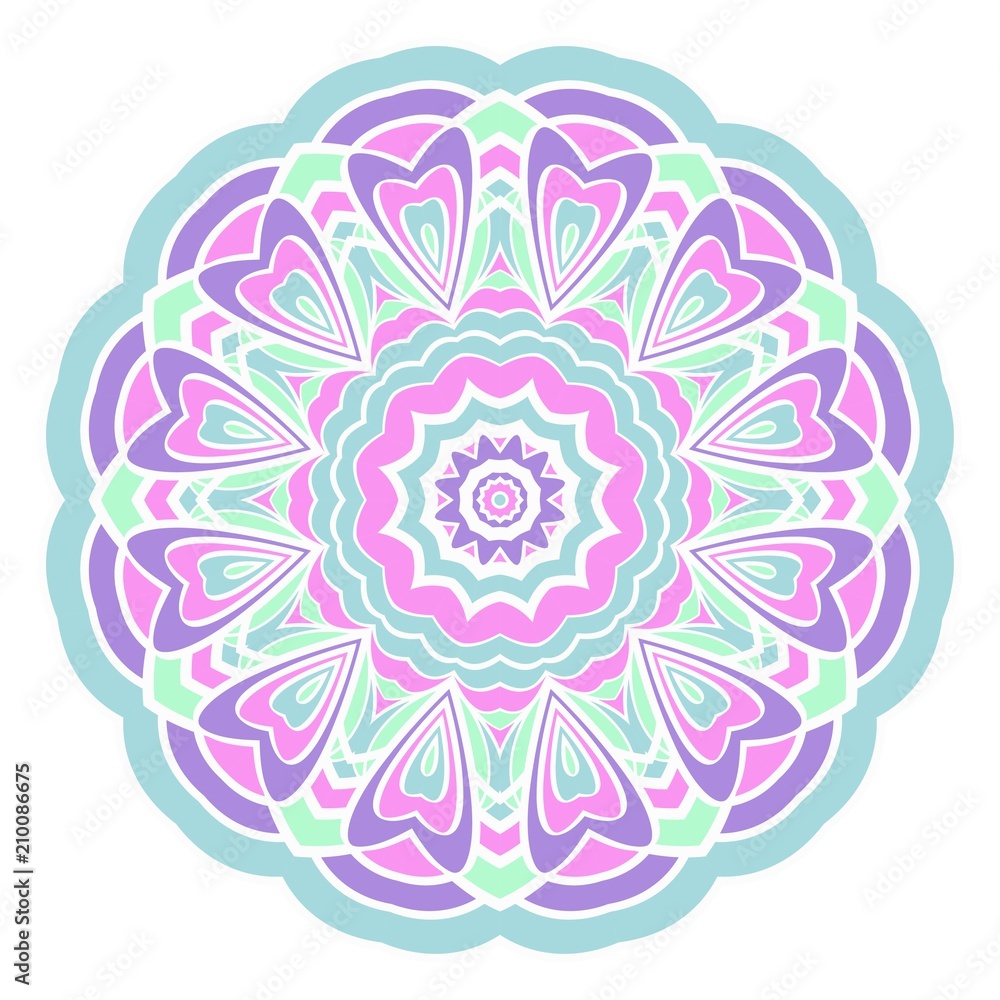 Ethnic floral ornamental mandala. Decorative art-deco design element. Hand drawn color vector illustration Ethnic floral ornamental mandala. Decorative art-deco design element. Hand drawn color vector illustration