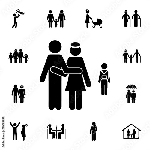 a couple takes the child to school icon. Detailed set of Family icons. Premium quality graphic design sign. One of the collection icons for websites, web design, mobile app