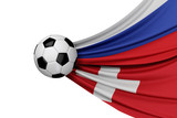 Russia and Switzerland flag with a soccer ball. 3D Rendering