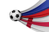 Russia and England flag with a soccer ball. 3D Rendering
