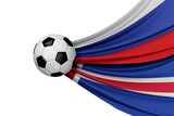 Russia and Iceland flag with a soccer ball. 3D Rendering