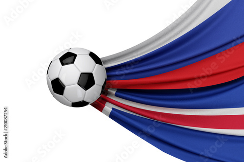 Russia and Iceland flag with a soccer ball. 3D Rendering