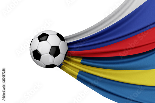 Russia and Sweden flag with a soccer ball. 3D Rendering