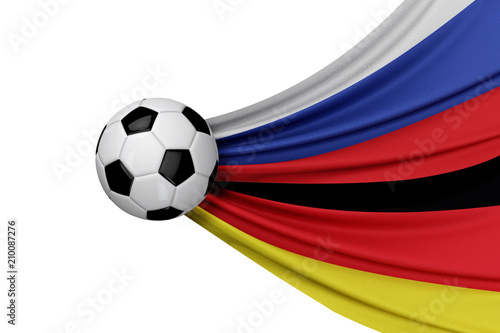 Russia and Germany flag with a soccer ball. 3D Rendering
