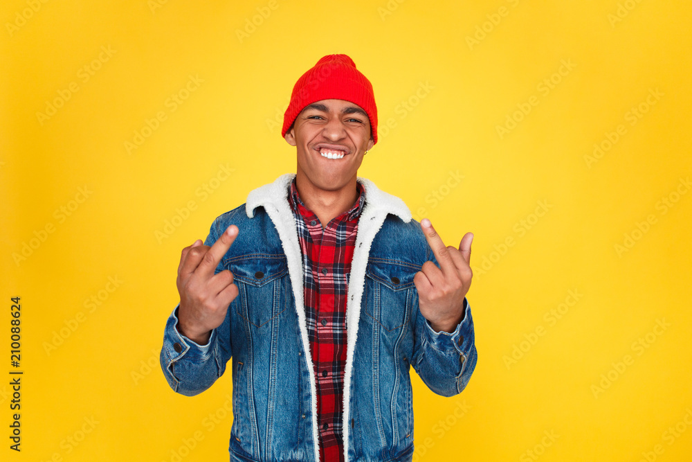 Bully black man showing middle fingers Bully black man showing middle fingers