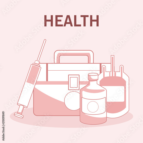 Firt aids suitcase with blood bag vector illustration graphic design