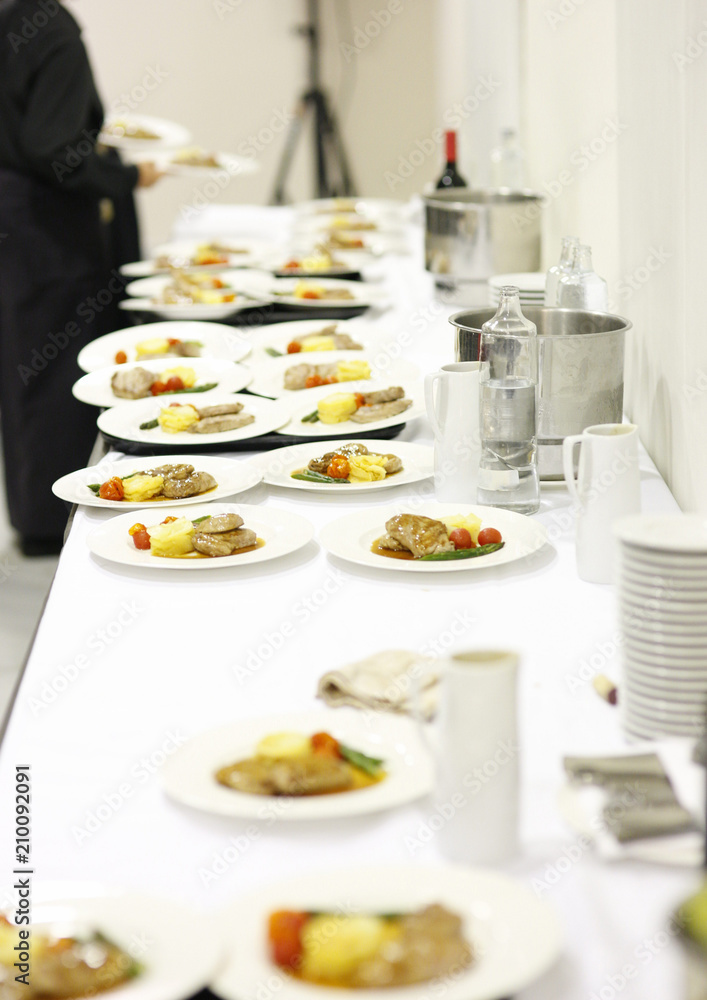 Group of dishes ready to be served to diners