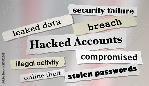 Canvas Print Hacked Accounts Newspaper Headlines Online Theft 3d Render Illustration
