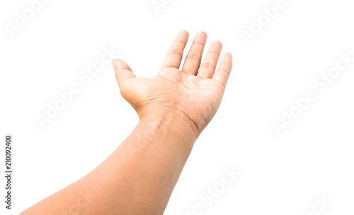 Hand on white background.