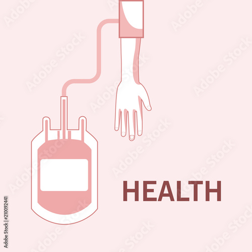 Blood bag and extended arm vector illustration graphic design