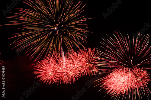 colorful fireworks on the black sky background over-water