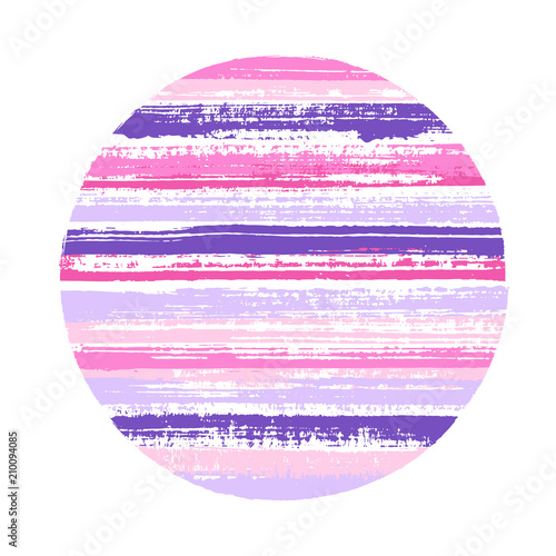 Circle geometric shape of horizontal stripes with paint textire. Logo vector element.