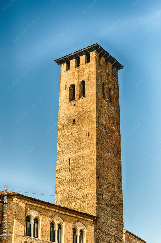 Medieval tower in Piazza Erbe, Padua, Italy