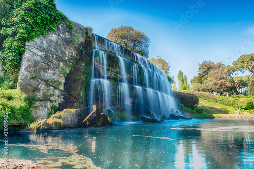 Scenic waterfall in the EUR district of Rome, Italy