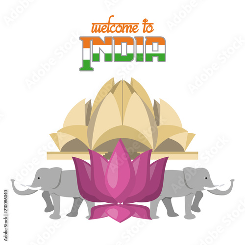 Welcome to india card with lotus temple vector illustration graphic design