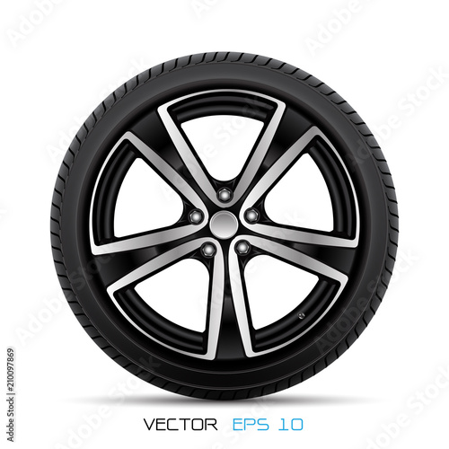 Realistic aluminum car wheel with tire style sport racing on white background vector illustration. photo