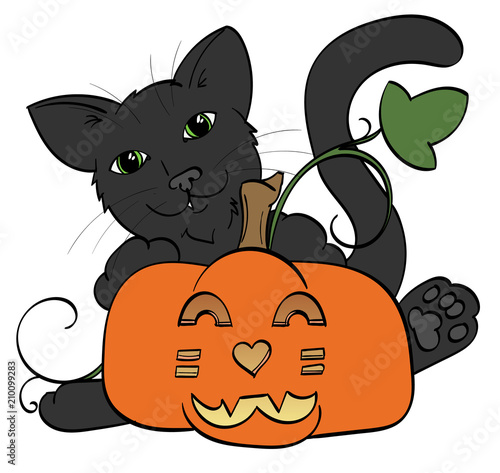 Black Cat hugging a jack-o-lantern