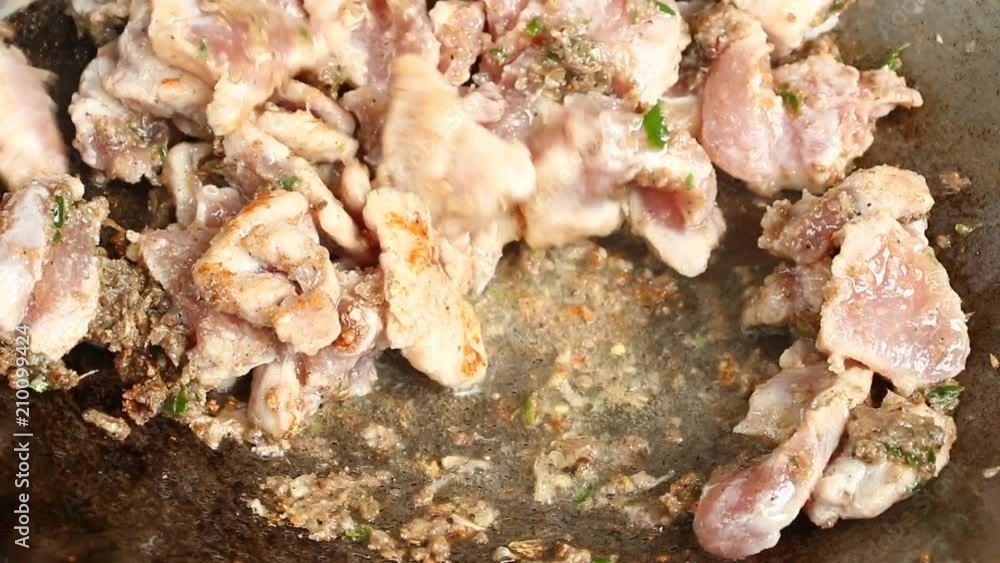 Frying chopped pork with shrimp paste in pan , Thai food Frying chopped pork with shrimp paste in pan , Thai food