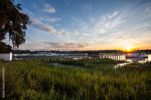 Southeast savannah marsh and docks scene