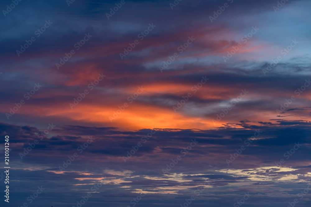 Colorful variety sky at sunset,There is a golden horizon,copy space for background
