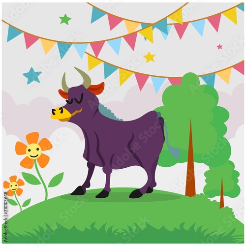 cute funny purple cow cartoon character