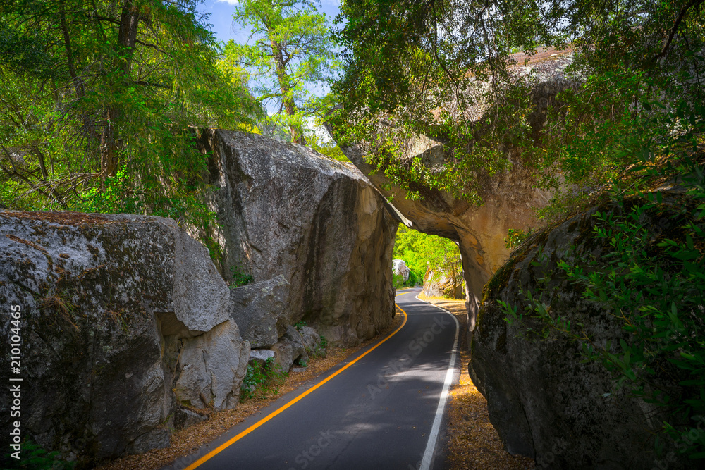 Iconic Arch Rock Entrance Along Road in Yosemite National Park
