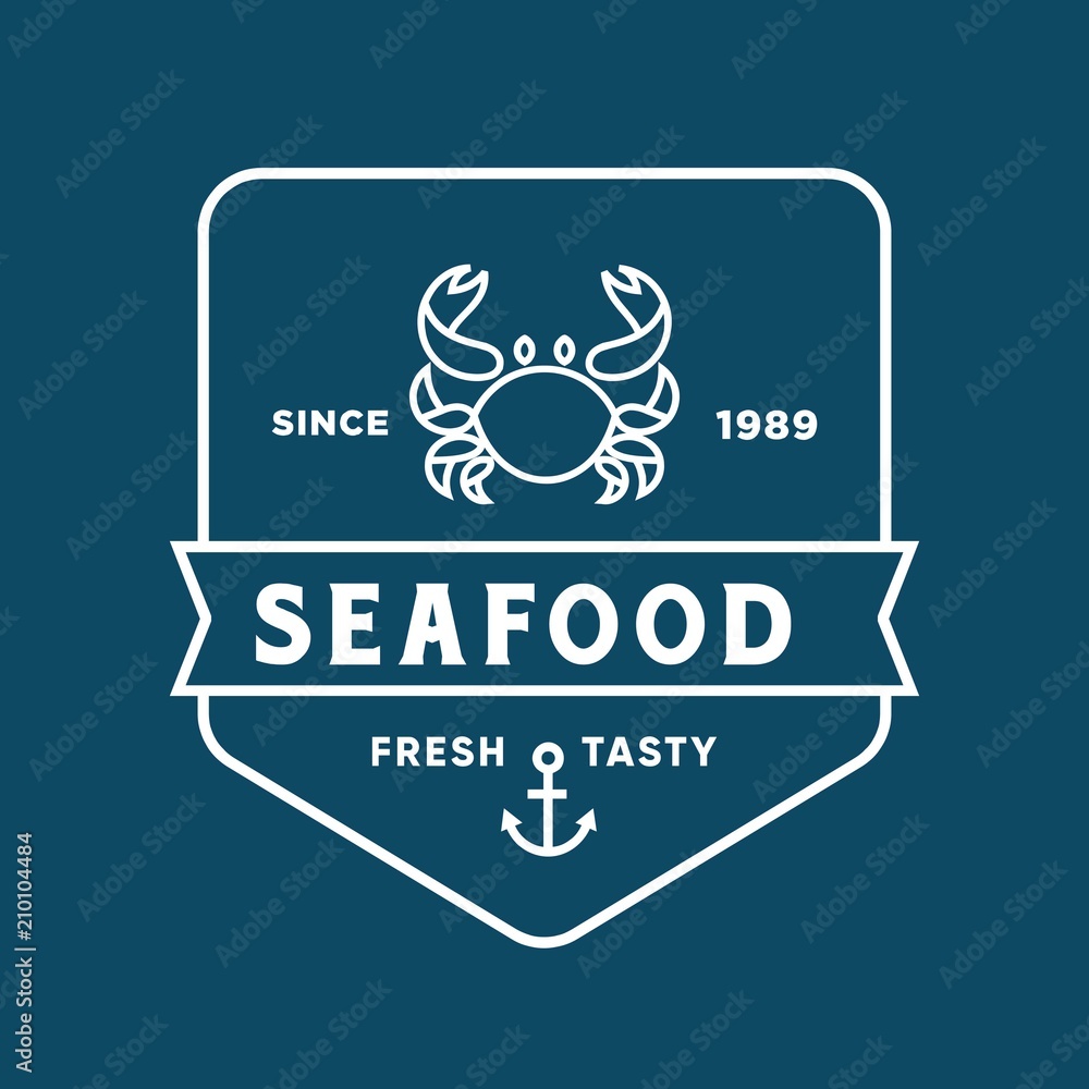 Fototapeta premium Seafood crab for restaurant line logo design. Vector icon illustration modern simple line logo 