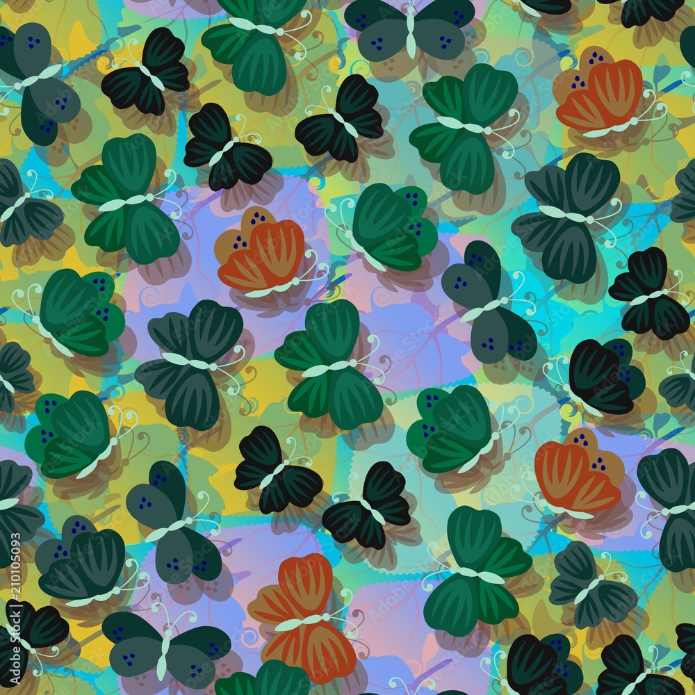 Funny butterflies on a complex multicolor background in vector. Funny butterflies on a complex multicolor background in vector.