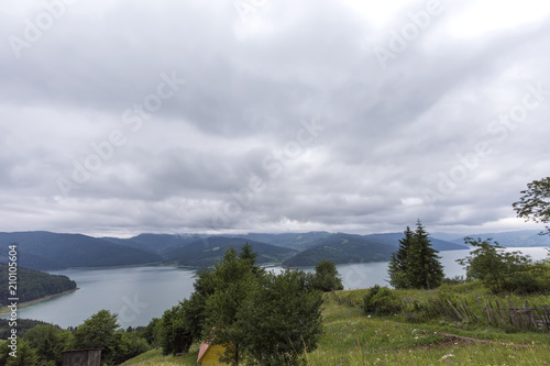 Cloudy landscape view from Lake Bicaz in Romania