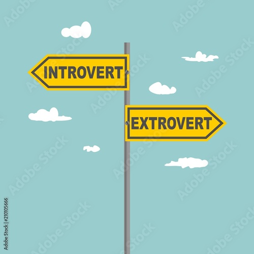 Road signs with Introvert and Extrovert text pointing in opposite directions