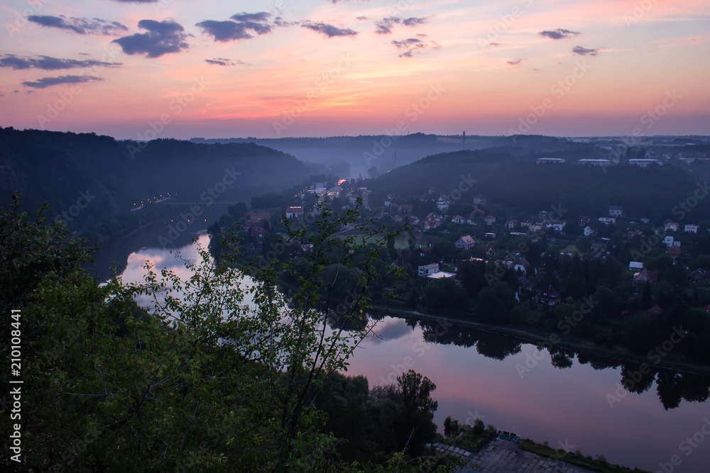 Nature lookout to Vltava meander in sunrise
