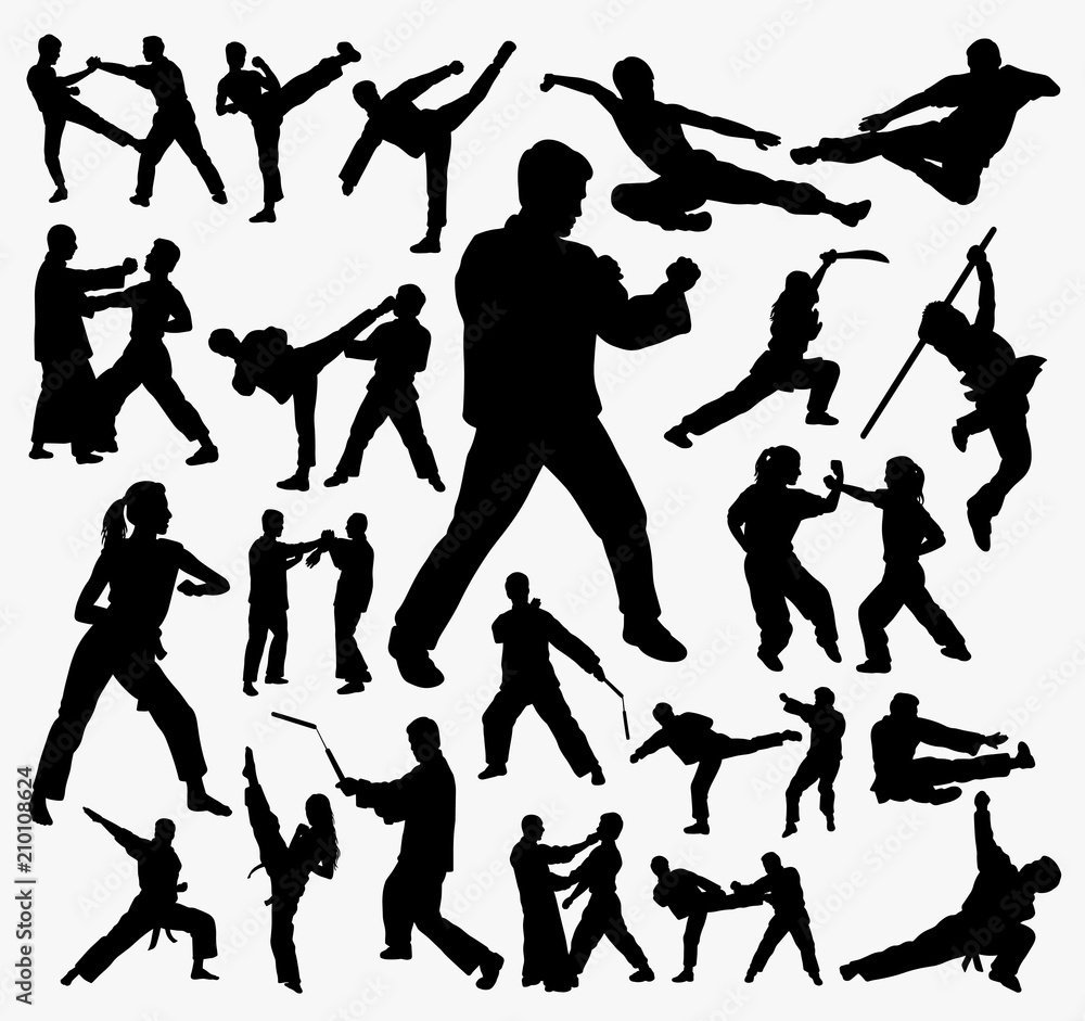 Fototapeta Martial art and kungfu silhouette. Good use for symbol, logo, web icon, mascot, sign, sticker, or any design you want.