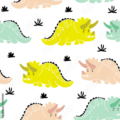 Fototapeta Naklejka Na Ścianę i Meble -  Cute dinosaurs seamless pattern