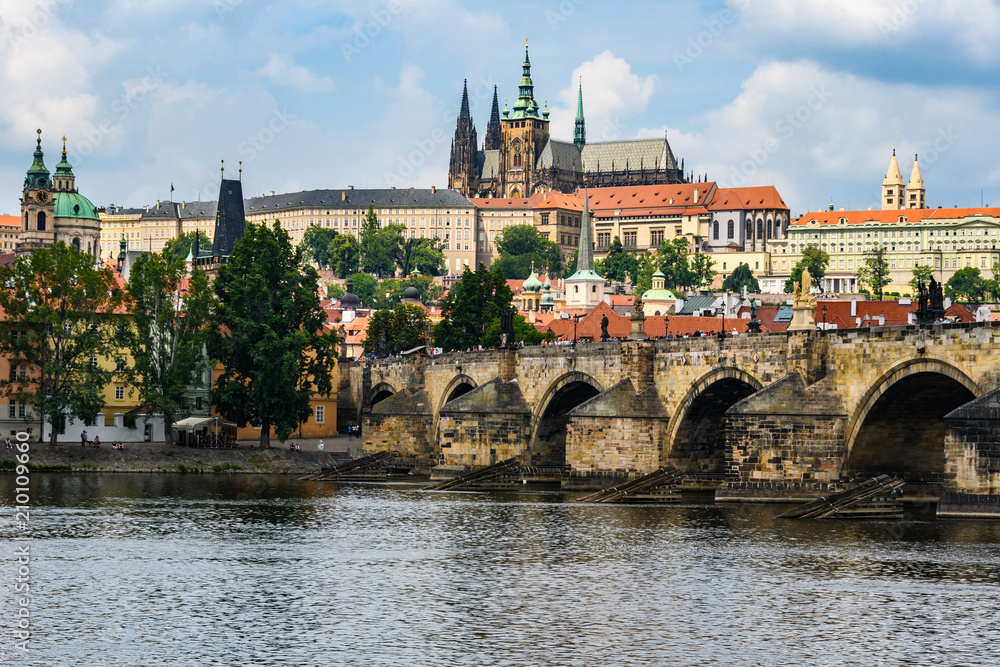 Charles Bridge and Cathedral in Prague, Czech Republic