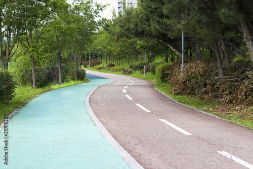 road in the park, bicycle path in Ansan Park, South Korea, travel concept