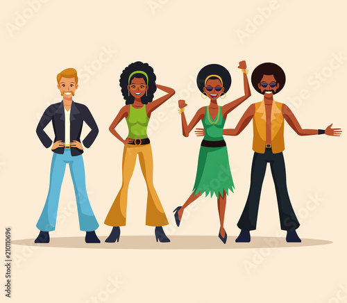 Dance party disco people cartoons vector illustration graphic design