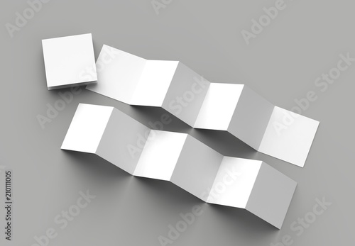 Photography 12 page leaflet, 6 panel accordion fold - Z fold square brochure mock up isolated on gray background