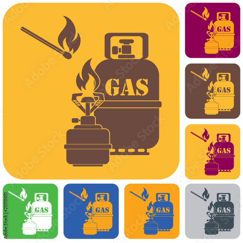 Camping stove with gas bottle icon vector