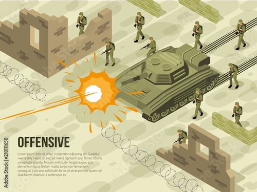Military Battle Isometric Illustration 