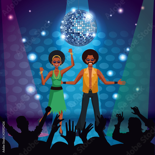 Couple of disco dancers at stage vector illustration graphic design