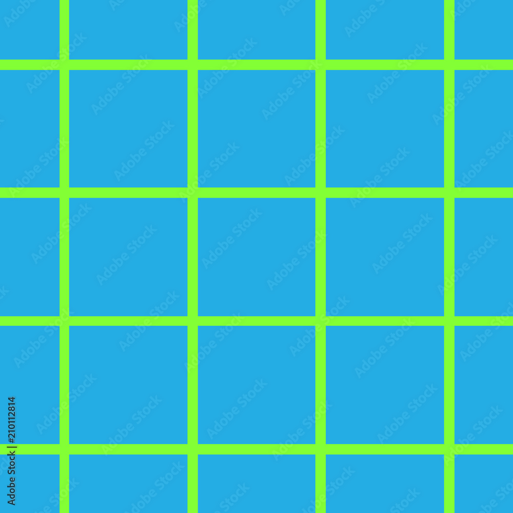 Seamless background with cell, lattice, intersecting lines Bright green stripes on blue background