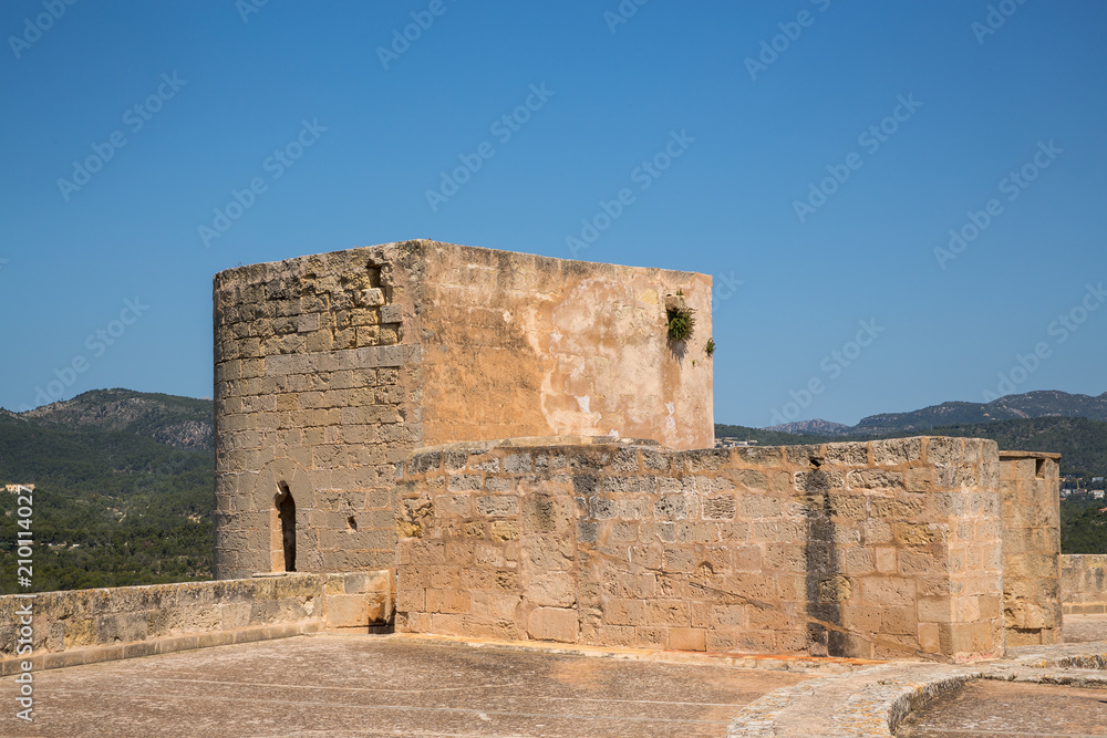 Old fortified castle high above Palma in Majorca